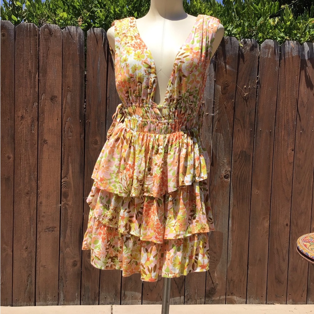 Vici Orange Yellow Ruffled Tiered Mini Dress Item #109